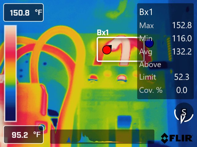 Thermal image of a hot conductor connection, 152.8 °F maximum