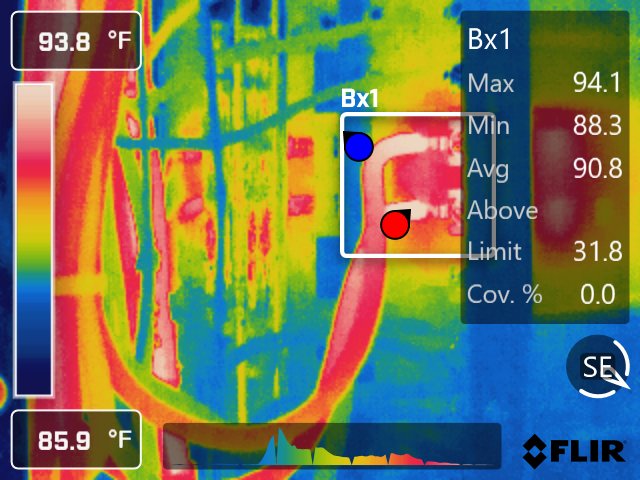 Thermal image of a warm conductor connection, 94.1 °F maximum